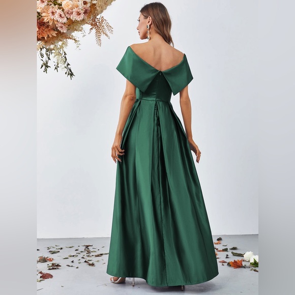 Faeriesty fold pleated detail off shoulder satin cocktail party maxi dress 2XL - Picture 4 of 10